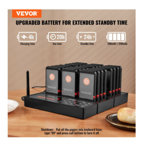 Ασύρματο Σύστημα Ειδοποίησης Έτοιμης Παραγγελίας Πελατών για Εστιατόρια με 998 Κανάλια και 24 Συσκευές VEVOR DCPQCQDRCPFXR4K62V2 - Image 3