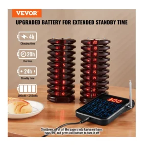 Ασύρματο Σύστημα Ειδοποίησης Έτοιμης Παραγγελίας Πελατών για Εστιατόρια με 999 Κανάλια και 20 Συσκευές VEVOR DCPQCQDRCPYXD4Z5MV2 - Image 4