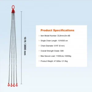 Αλυσίδα Ανύψωσης 4 Σκέλη 5/16" x 10' VEVOR G80 με Γάντζους 11000 lbs  DGDLHHMGFH1JG4PKZV0 - Image 6