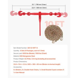 VEVOR Δετικό Αλυσίδας με Καστάνια 3/8" x 10' G80 για Μεταφορά Φορτίου DLTJLLJQ8JT19ZN6N001V0 - Image 6