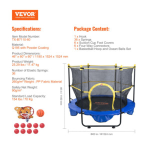 Παιδικό Τραμπολίνο με Εσωτερικό Προστατευτικό Δίχτυ 152 cm VEVOR DWYXBC5YCDWYPRW3SV0 - Image 8