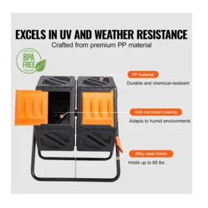 Κάδος Ταχείας Κομποστοποίησης με 2 Θαλάμους 140 Lt 785 x 605 x 795 mm VEVOR FGDFJ37JL000EYX7CV0 - Image 4