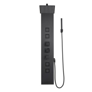 Στήλη Ντους με Θερμοστατική Κεφαλή Βροχής & Jet Μασάζ – Inox Στήλη 4 σε 1 1240 x 200 x 545 mm Μαύρο Ματ FTES4CS1MSDPIX62O001V0 VEVOR - Image 9