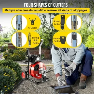 VEVOR 23μ x 9.5χιλ Καθαριστής Αποχέτευσης για Σωλήνες 32-100χιλ, Φορητός Ηλεκτρικός Καθαριστής με Κοπτικά  GDSTJ75FTX3-80001V2 - Image 4