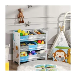 Ξύλινη Παιδική Ραφιέρα με 9 Κουτιά Αποθήκευσης 62.5 x 60 x 29.5 cm Songmics GKR33WT - Image 3