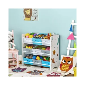 Ξύλινη Παιδική Ραφιέρα με 9 Κουτιά Αποθήκευσης 62.5 x 60 x 29.5 cm Songmics GKR33WT - Image 4