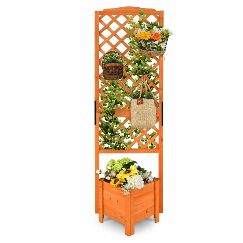 Costway  Υψίστης Ποιότητας Ξύλινη Ζαρντινιέρα με Πέργκολα για Κήπο και Μπαλκόνι GT3921OR