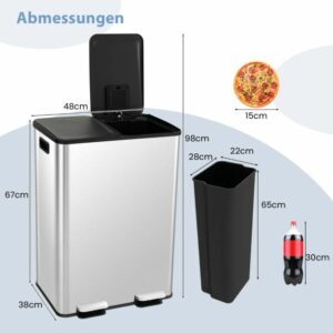 Κάδος 2 Θέσεων  από Ανοξείδωτο Ατσάλι  COSTWAY GY10008SL - Image 3