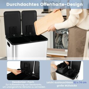 Κάδος 2 Θέσεων  από Ανοξείδωτο Ατσάλι  COSTWAY GY10008SL - Image 6