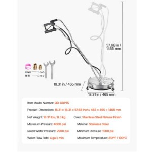 VEVOR Πλυστικό Επιφανειών 18" με Ρόδες και Διπλή Λαβή έως 4000 PSI GYQXJBMQJQYPY17O7V0 - Image 6
