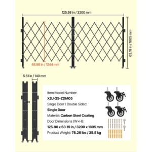 VEVOR Διπλή Πτυσσόμενη Ασφαλείας Πόρτα Συρόμενη 125.98 x 63.19 εκ. GZSZDAQM63395RNRL001V0 - Image 6