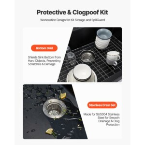 VEVOR Νεροχύτης Κουζίνας Γρανίτη 84 cm Μονής Λεκάνης για RV Μπαρ HGYCFSCTSPDC34FVJ001V0 - Image 3