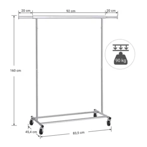 Μεταλλική Κρεμάστρα Ρούχων Δαπέδου Βαρέως Τύπου 92 / 132 x 45.4 x 160 cm με Ρόδες Songmics HSR13S - Image 6