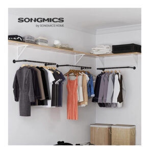 Επιτοίχια Μεταλλική Ράγα Ρούχων 92 x 30 x 7.5 cm Songmics HSR67BK - Image 2