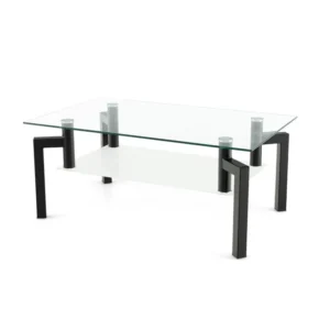 Μεταλλικό Ορθογώνιο Τραπέζι Σαλονιού με Γυάλινη Επιφάνεια 100 x 60 x 43 cm Costway HV10316BK