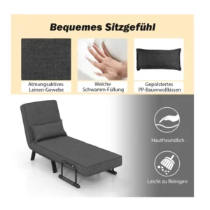 Πολυθρόνα - Κρεβάτι με Μαξιλάρι 65 x 79 x 79 cm Costway HV10417GR - Image 2