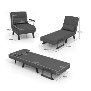 Πολυθρόνα - Κρεβάτι με Μαξιλάρι 65 x 79 x 79 cm Costway HV10417GR - Image 5