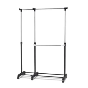 Μεταλλική Διπλή Κρεμάστρα Ρούχων Δαπέδου 91-160 x 43 x 93-168 cm με Ρόδες Costway HW53834 - Image 2