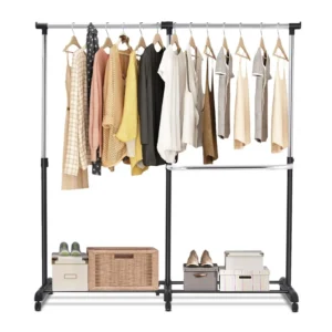 Μεταλλική Διπλή Κρεμάστρα Ρούχων Δαπέδου 91-160 x 43 x 93-168 cm με Ρόδες Costway HW53834 - Image 6