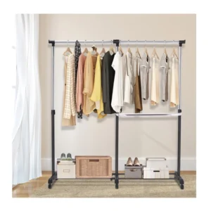 Μεταλλική Διπλή Κρεμάστρα Ρούχων Δαπέδου 91-160 x 43 x 93-168 cm με Ρόδες Costway HW53834 - Image 7