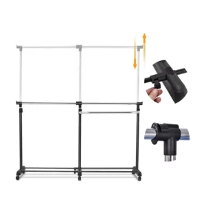 Μεταλλική Διπλή Κρεμάστρα Ρούχων Δαπέδου 91-160 x 43 x 93-168 cm με Ρόδες Costway HW53834 - Image 9