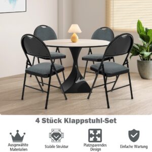 Costway 4 Πτυσσόμενες Μεταλλικές Καρέκλες με Μαξιλαρωμένο Κάθισμα για το Σπίτι Γκρι HW54166GR-4