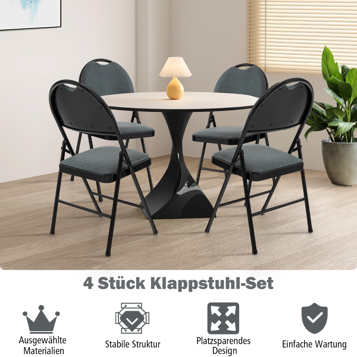 Costway 4 Πτυσσόμενες Μεταλλικές Καρέκλες με Μαξιλαρωμένο Κάθισμα για το Σπίτι Γκρι HW54166GR-4 Costway 4 Πτυσσόμενες Μεταλλικές Καρέκλες με Μαξιλαρωμένο Κάθισμα για το Σπίτι Γκρι HW54166GR-4