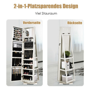 Costway Περιστρεφόμενη Ντουλάπα Κοσμημάτων 2 σε 1, 39 x 39 x 161 cm, Λευκή HW64483WH - Image 3