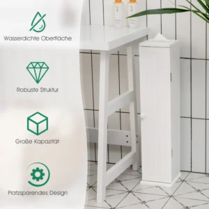 Costway Ντουλάπι Χαρτιού Υγείας με 3 Αποσπώμενα Ράφια 15 x 16 x 69 εκ. Λευκό HW67324WH - Image 2