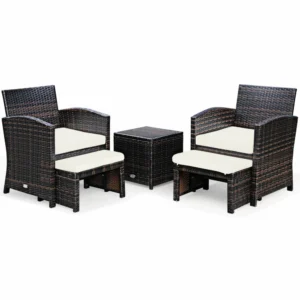 2 Οθωμανικές Καρέκλες και Τραπεζάκι Καφέ με Γυάλινη Επιφάνεια HW67847WH