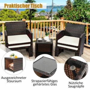 Costway  Σετ Επίπλων Κήπου 5 Τεμαχίων από Ρατάν με 2 Πολυθρόνες, 2 Οθωμανικές Καρέκλες και Τραπεζάκι Καφέ με Γυάλινη Επιφάνεια HW67847WH - Image 3