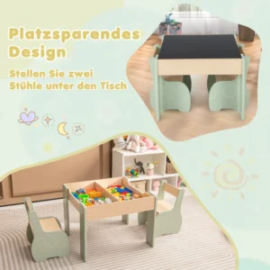 Costway  Παιδικό σετ επίπλων 4 σε 1 από ξύλο με αφαιρούμενο πίνακα & αποθηκευτικό χώρο Πράσινο 60 x 60 x 48 εκ. HY10080LS - Image 4