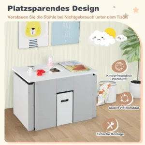 Costway  Σετ 3 τεμαχίων με τραπέζι & καρέκλες για παιδιά 4-σε-1,Γκρι & Λευκό. Διαστάσεις τραπεζιού 70 x 45 x 47 εκ., καρέκλας: 41 x 25 x 44 εκ. HY10119GR - Image 4