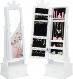 Costway Παιδική Ντουλάπα Κοσμημάτων με Καθρέφτη και Στέμμα για Παιδιά από 3 Ετών HY10431WH