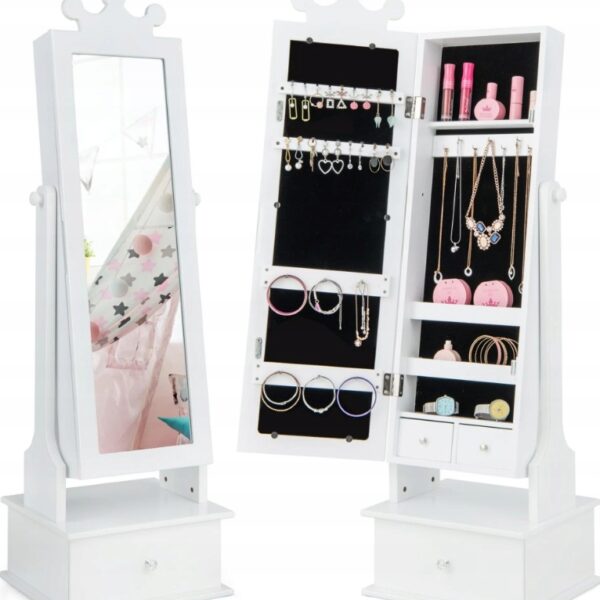 Costway Παιδική Ντουλάπα Κοσμημάτων με Καθρέφτη και Στέμμα για Παιδιά από 3 Ετών HY10431WH