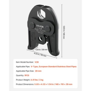 VEVOR Σιαγόνα Πίεσης V28 28mm για Ανοξείδωτους Σωλήνες V-Tύπου JCYLQ28MMOZKWCV0WV0 - Image 6