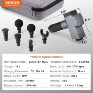 VEVOR Πιστόλι Μασάζ με 8 Ταχύτητες και 6 Κεφαλές  JMQ3200RPMXXOZDK1V2 - Image 6