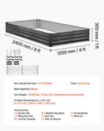 VEVOR Σετ 2 Γαλβανισμένων Υψωμένων Κηπουρικών Κρεβατιών, 2400 x 1200 x 300 mm, Μεταλλικές Ζαρντινιέρες, Σκούρο Γκρι JSFXZZC841FT5G8H1001V0 - Image 5