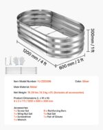 VEVOR Σετ 2 Τεμάχια Γαλβανισμένα Υψωμένα Παρτέρια Κήπου, 1200 x 600 x 300 mm, Οβάλ Μεταλλικά Κιβώτια Φύτευσης Χωρίς Πάτο, με Γάντια, Αλου-Ψευδάργυρο, Ασημί για Λουλούδια και Λαχανικά JSYHZZC421FTT3A51001V0 - Image 6