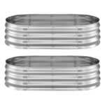 VEVOR Σετ 2 Τεμάχια Γαλβανισμένα Υψωμένα Παρτέρια Κήπου, 1200 x 600 x 300 mm, Οβάλ Μεταλλικά Κιβώτια Φύτευσης Χωρίς Πάτο, με Γάντια, Αλου-Ψευδάργυρο, Ασημί για Λουλούδια και Λαχανικά JSYHZZC421FTT3A51001V0 - Image 8