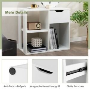 Costway Λευκή Ξύλινη Βιβλιοθήκη με Συρτάρι και 3 Ράφια 60 x 30 x 53 cm JV10846WH - Image 3