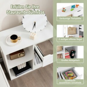 Costway Λευκή Ξύλινη Βιβλιοθήκη με Συρτάρι και 3 Ράφια 60 x 30 x 53 cm JV10846WH - Image 4