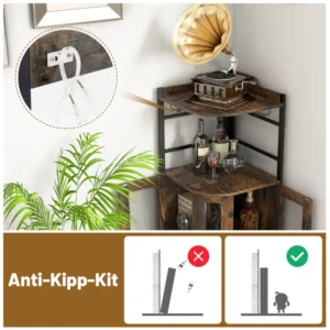 Costway  Γωνιακή Μπάρα με Θήκη για Ποτήρια, Μεταλλικές Πόρτες & Ρυθμιζόμενο Ράφι Κάβα Καφέ. JV10860BN - Image 3