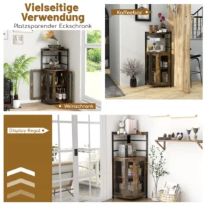 Costway  Γωνιακή Μπάρα με Θήκη για Ποτήρια, Μεταλλικές Πόρτες & Ρυθμιζόμενο Ράφι Κάβα Καφέ. JV10860BN - Image 4