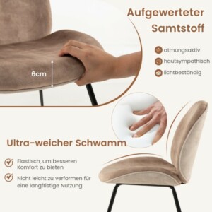 Costway Σετ 2 Καρέκλες Τραπεζαρίας με Μεταλλικό Σκελετό και Επένδυση, 49 x 65 x 87 cm, Καφέ JV11260GR-2 - Image 3