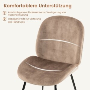 Costway Σετ 2 Καρέκλες Τραπεζαρίας με Μεταλλικό Σκελετό και Επένδυση, 49 x 65 x 87 cm, Καφέ JV11260GR-2 - Image 4