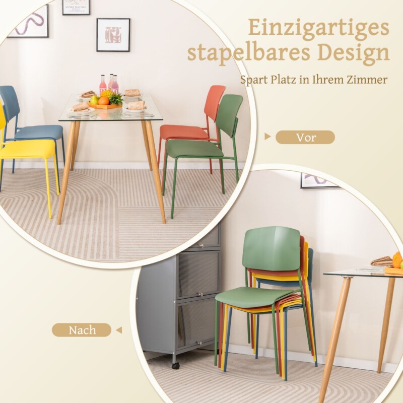 Costway Σετ 4 Πολύχρωμων Καρεκλών Τραπεζαρίας με Πλάτη Στοιβαζόμενες Καρέκλες Κουζίνας JV11431CL-4