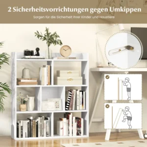 Costway  Ράφι βιβλιοθήκης με 7 κύβους, ανοιχτή πλάτη, οριζόντιο ξύλινο ράφι 80 x 20 x 90 εκ., λευκό. JV11676WH - Image 4