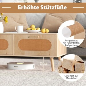 Costway  Τραπεζάκι σαλονιού από ρατάν με 2 συρτάρια, Φυσικό, 120 εκ. x 60 εκ. x 45 εκ. JV11728NA - Image 4