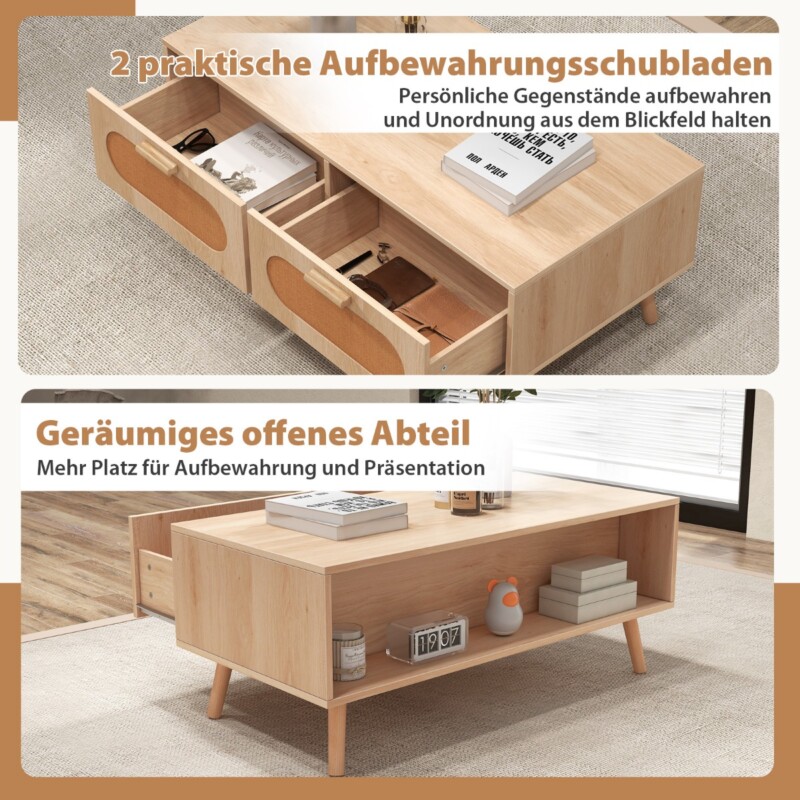 Costway  Τραπεζάκι σαλονιού από ρατάν με 2 συρτάρια